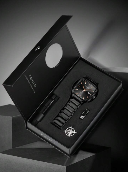 TOMI Men's Black Dial Black Metal Chain Watch