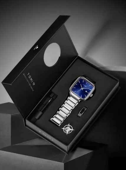 TOMI Men's Blue Dial Silver Metal Chain Watch