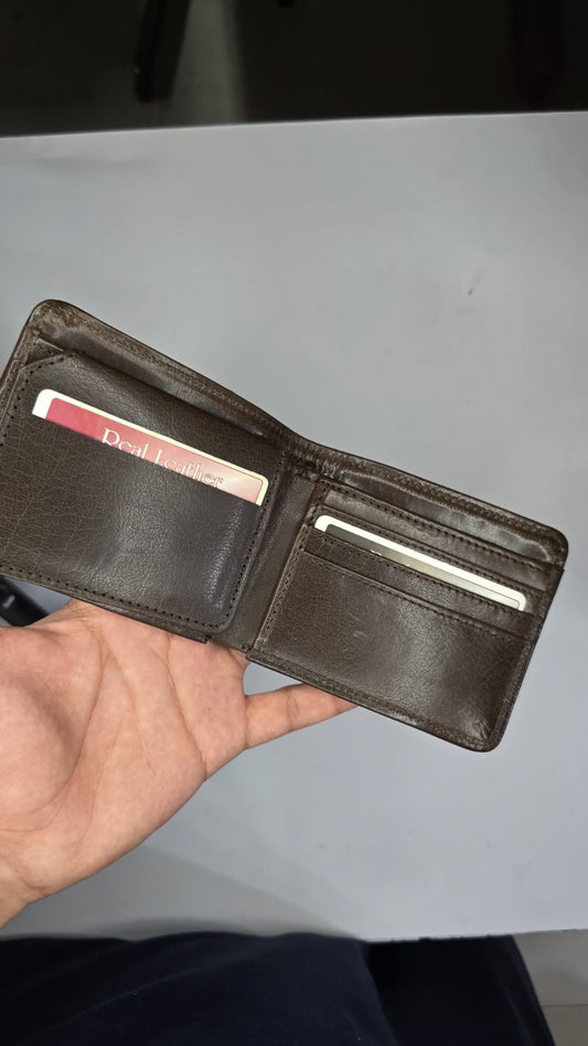 Dark Brown Bifold Wallet for Men with Red Border | Premium Leather Style