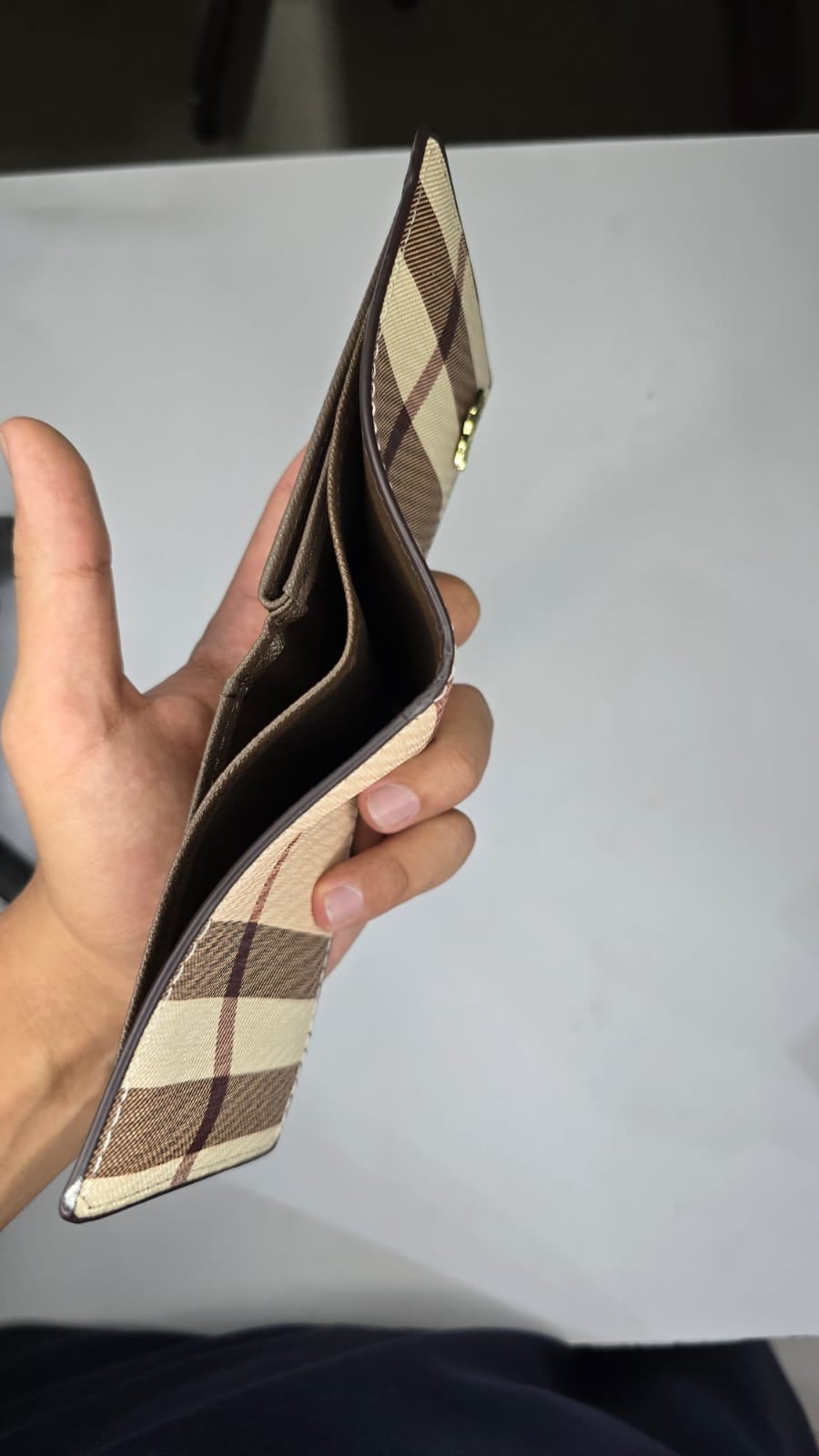 Beige Checkered Bifold Wallet for Men | Premium Leather Style