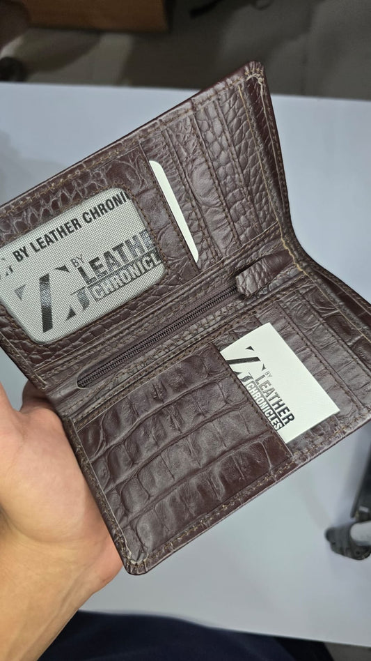Men's Long Crocodile Pattern Wallet – Dark Brown | Premium Leather Style