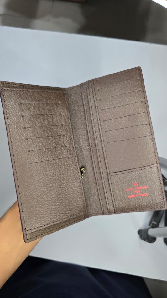 Men's Checkered Long Wallet – Brown | Premium Leather Style