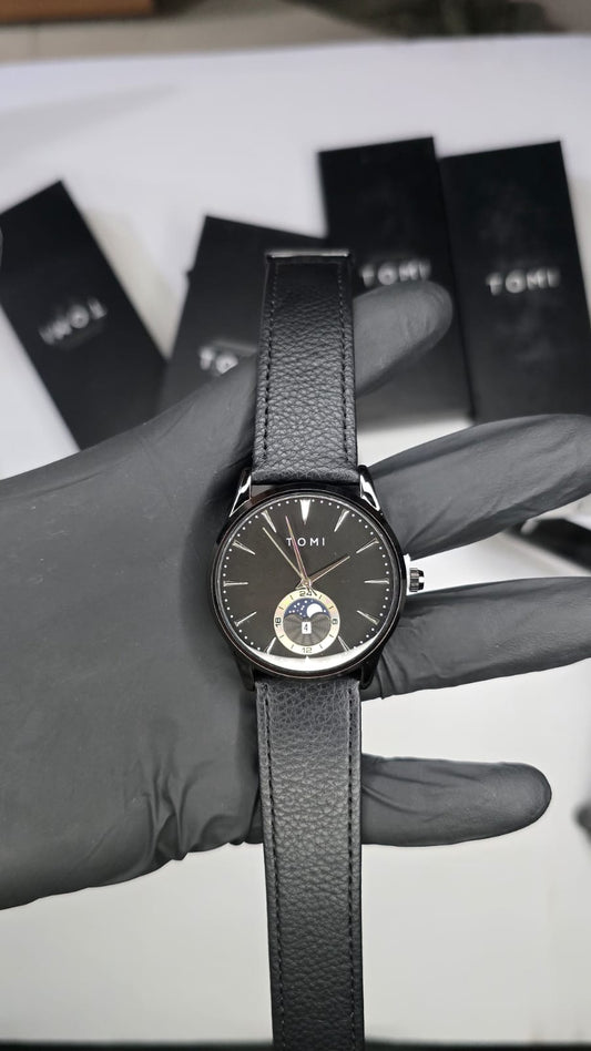 TOMI Men's Black Dial Black Strap Watch