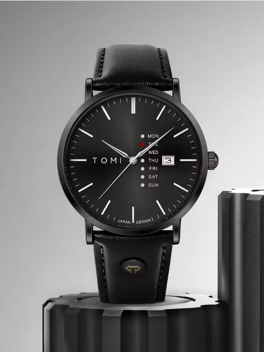 TOMI Men's Black Dial Black Strap Watch
