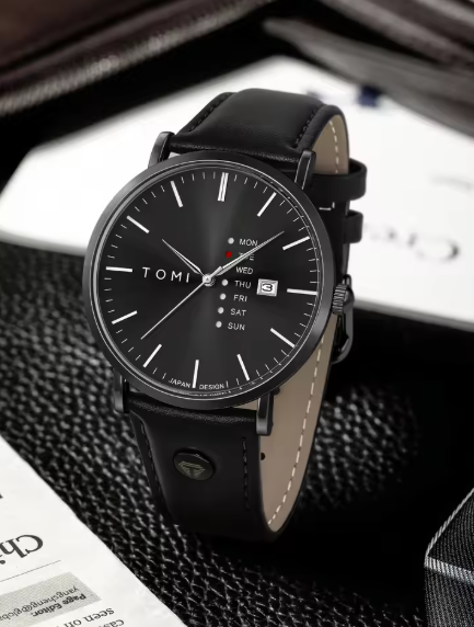 TOMI Men's Black Dial Black Strap Watch