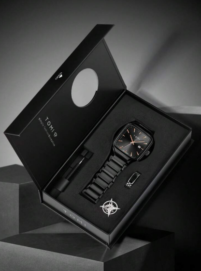 TOMI Men's Black Dial Black Metal Chain Watch
