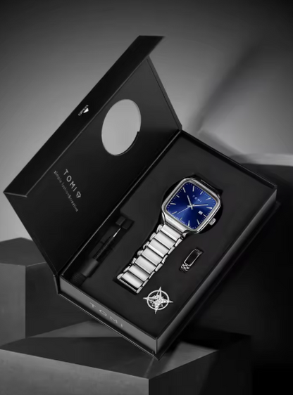 TOMI Men's Blue Dial Silver Metal Chain Watch