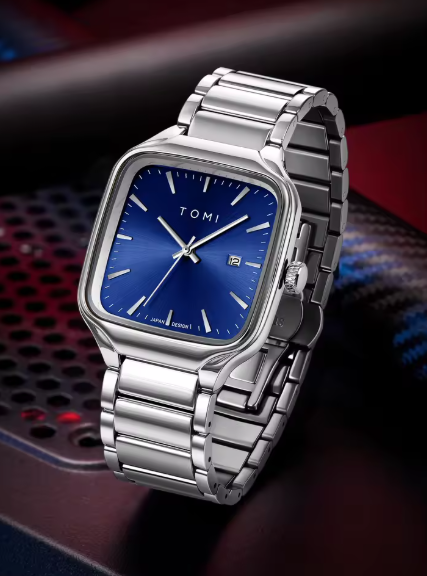 TOMI Men's Blue Dial Silver Metal Chain Watch