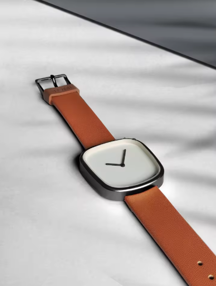 TOMI Men's White Dial Brown Strap Watch with Black Case