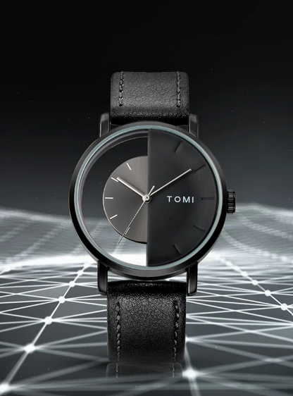 TOMI Men's Dual Tone Black Dial Black Strap Watch