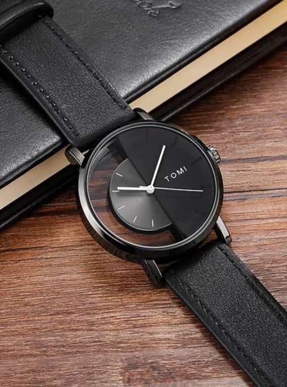 TOMI Men's Dual Tone Black Dial Black Strap Watch