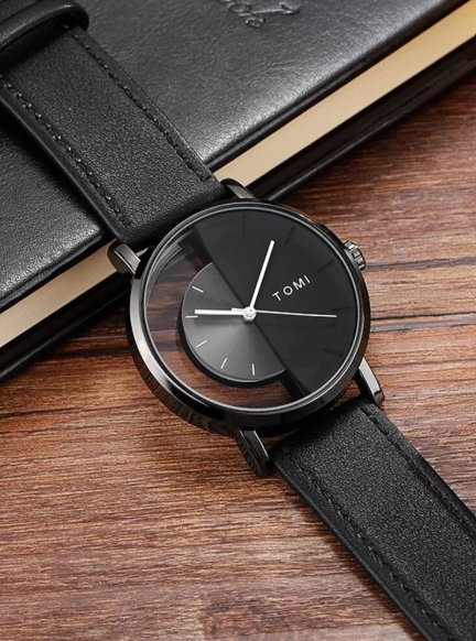 TOMI Men's Dual Tone Black Dial Black Strap Watch