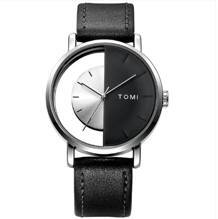 TOMI Men's Dual Tone Black & Silver Dial Black Strap Watch