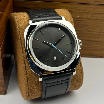 TOMI Men's Black Dial Black Strap Watch with Silver Case
