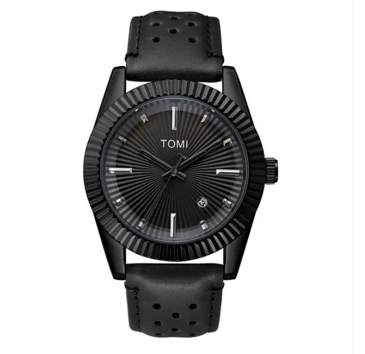 TOMI Men's Black Dial Black Strap Watch with Black Case