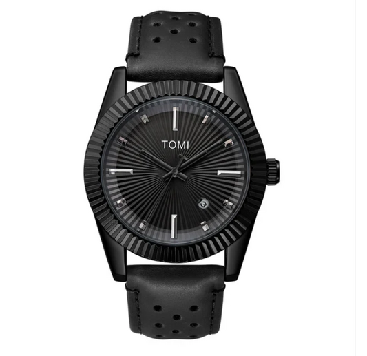 TOMI Men's Black Dial Black Strap Watch with Black Case