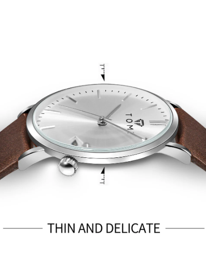 TOMI Men's White Dial Brown Strap Watch