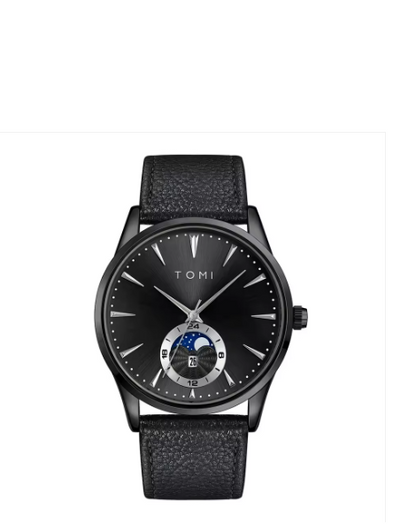 TOMI Men's Black Dial Black Strap Watch