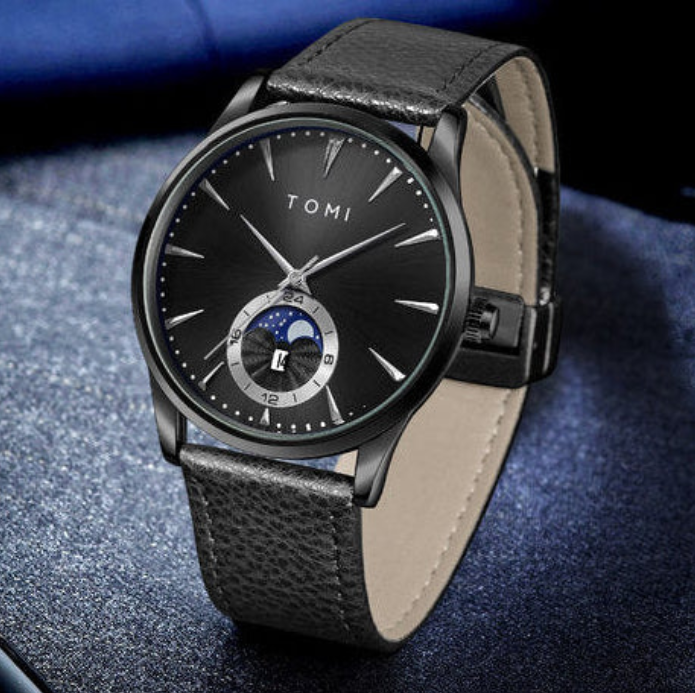 TOMI Men's Black Dial Black Strap Watch