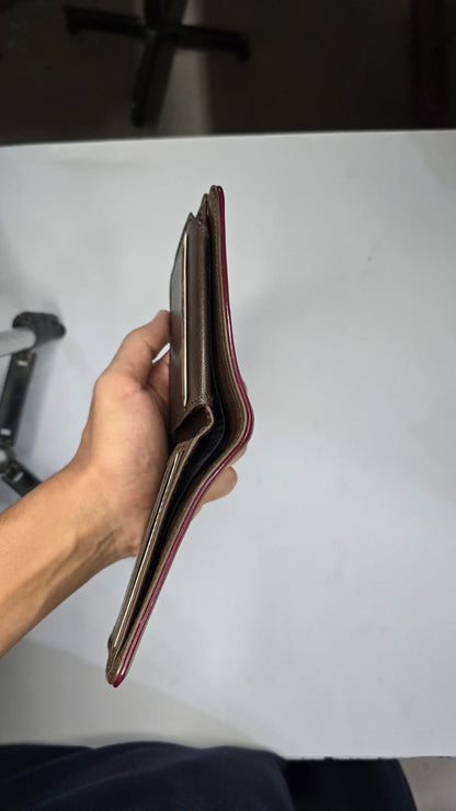Dark Brown Bifold Wallet for Men with Red Border | Premium Leather Style