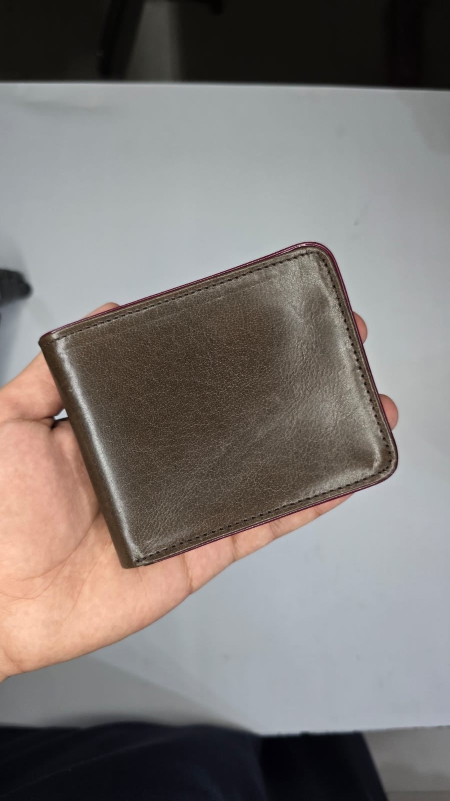 Dark Brown Bifold Wallet for Men with Red Border | Premium Leather Style