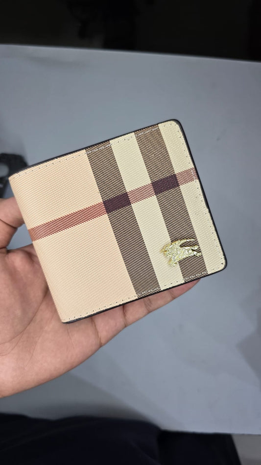 Beige Checkered Bifold Wallet for Men | Premium Leather Style