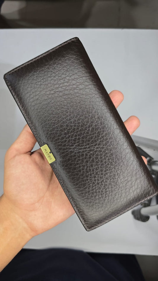 Dark Brown Textured Long Wallet for Men | Premium Leather Style
