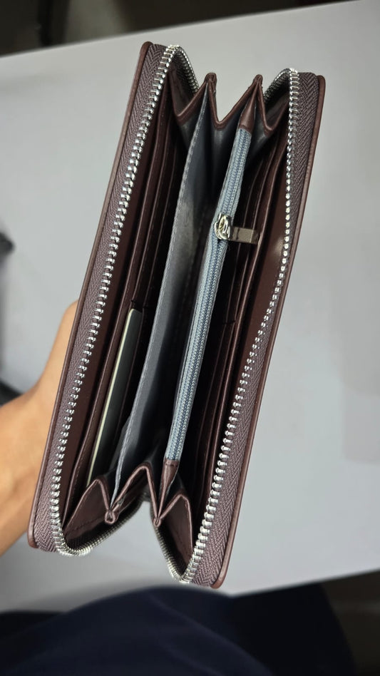 Premium Dark Brown Zip Around Long Wallet