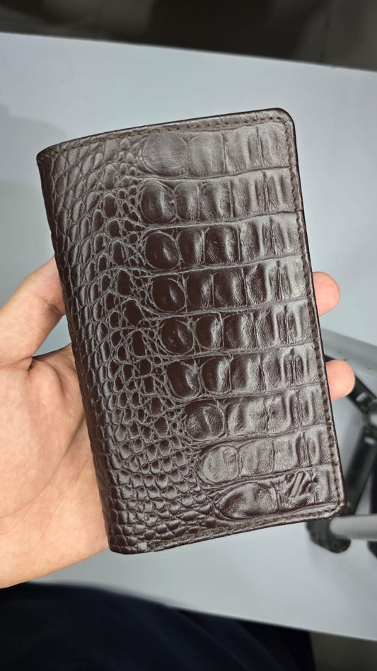 Men's Long Crocodile Pattern Wallet – Dark Brown | Premium Leather Style