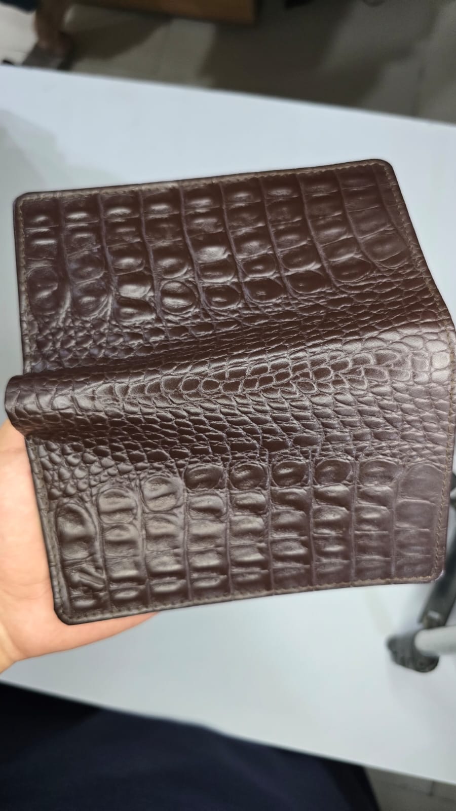 Men's Long Crocodile Pattern Wallet – Dark Brown | Premium Leather Style