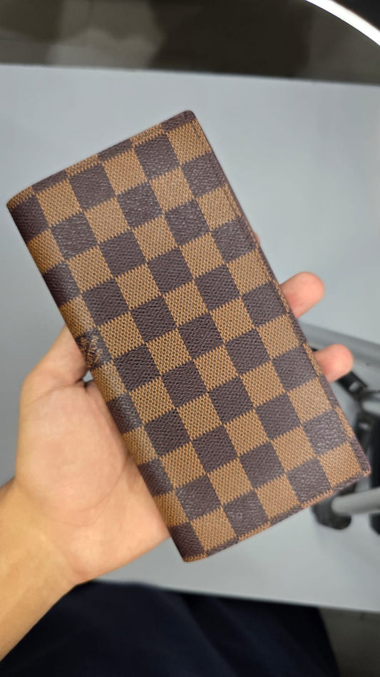 Men's Checkered Long Wallet – Brown | Premium Leather Style