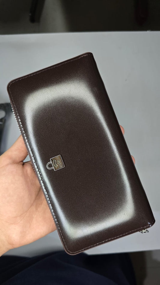 Premium Dark Brown Zip Around Long Wallet
