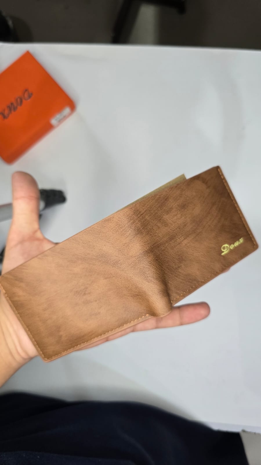 Light Brown Horizontal Bifold Wallet with Gold Logo