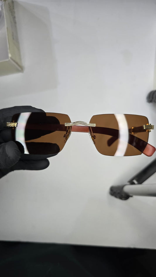 Premium Designer Style Rimless Rectangular Brown Sunglasses (Luxury Copy)