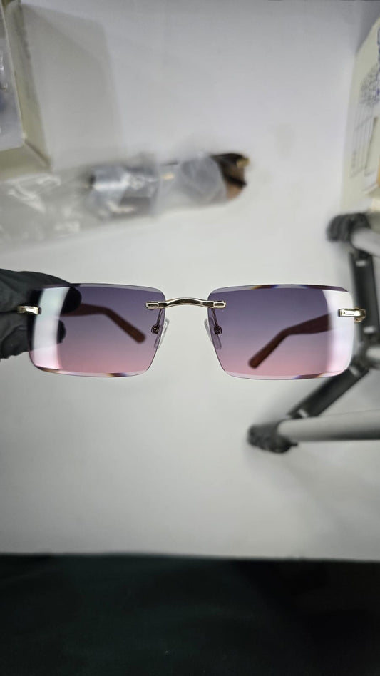 Premium Designer Style Rimless Rectangular Grey Gradient Sunglasses (Luxury Copy)
