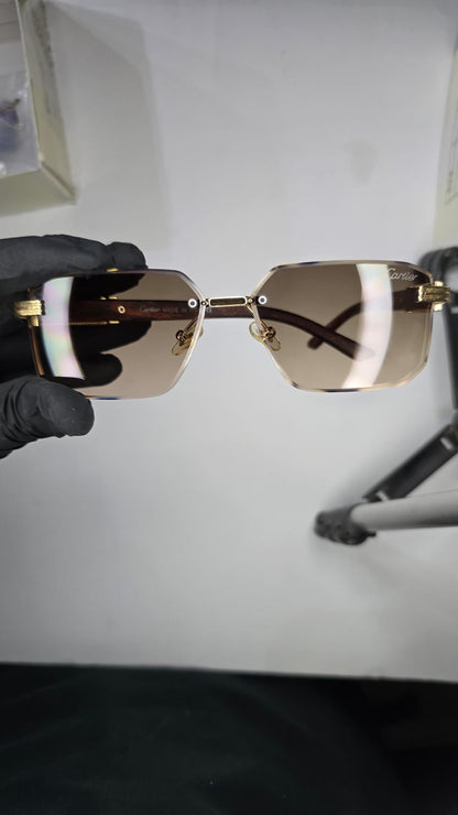Cartier Rimless Rectangle Sunglasses – Light Brown Gradient (Premium Copy)
