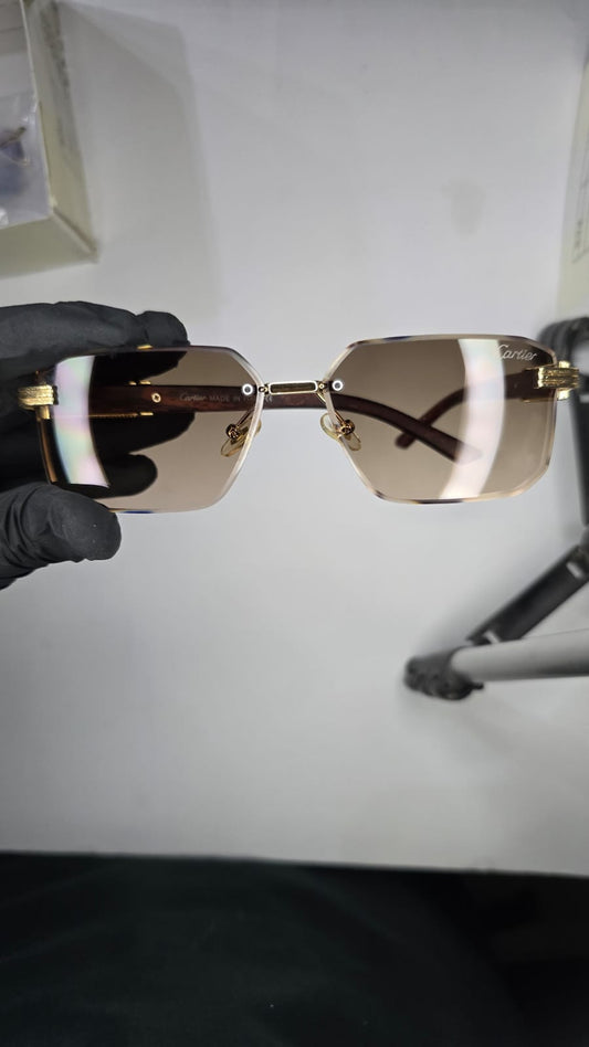 Cartier Rimless Rectangle Sunglasses – Light Brown Gradient (Premium Copy)