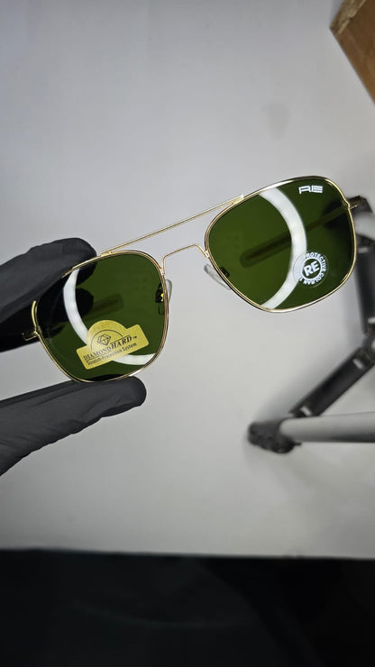 RE Hexagonal Aviator Sunglasses – Green Lens
